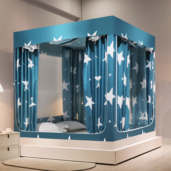 91家纺网 家纺一手货源 找家纺 千逸虹 2024新款印花U型门回底遮光防蚊坐床蚊帐 星愿