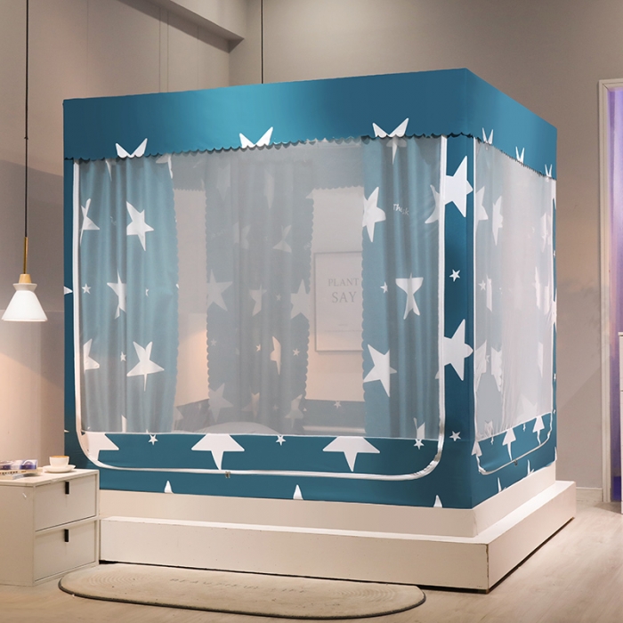 91家纺网 家纺一手货源 找家纺 千逸虹 2024新款印花U型门回底遮光防蚊坐床蚊帐 星愿