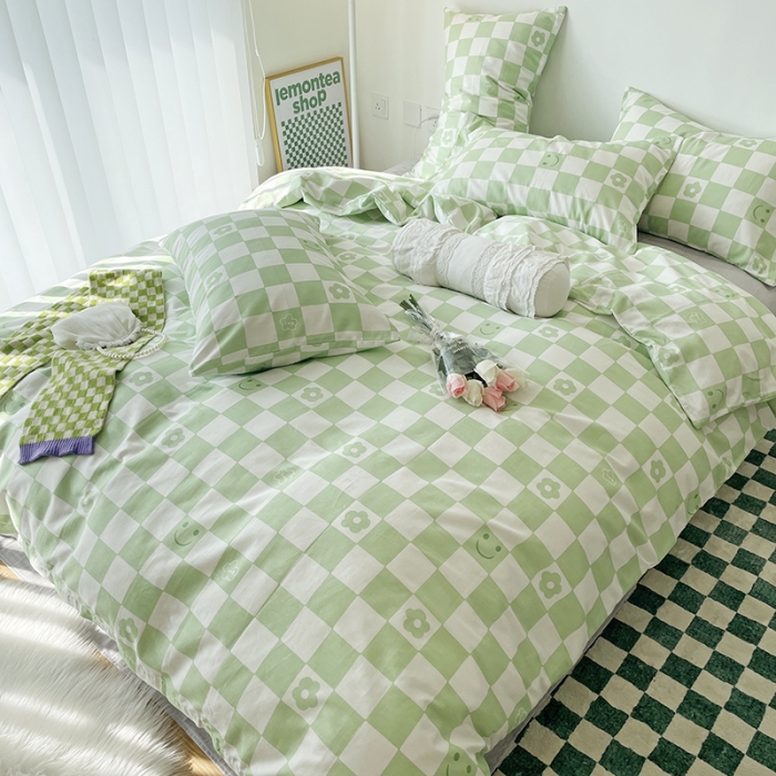 91家纺网 家纺一手货源 找家纺 千朵 2022新款全棉13372四件套 微笑-绿