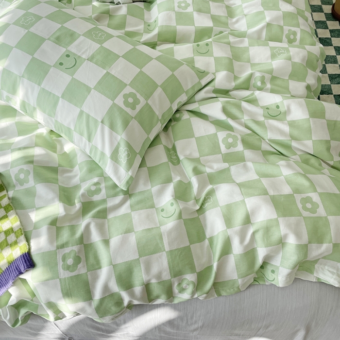 91家纺网 家纺一手货源 找家纺 千朵 2022新款全棉13372四件套 微笑-绿