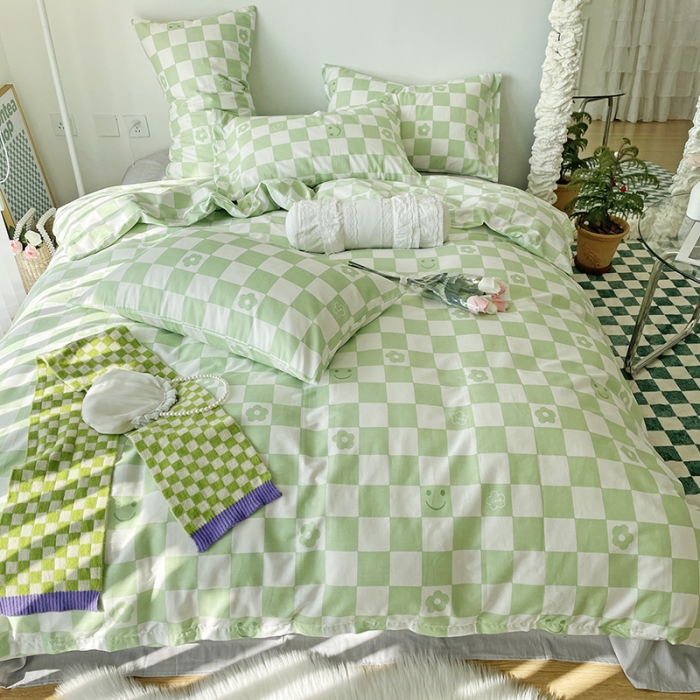 91家纺网 家纺一手货源 找家纺 千朵 2022新款全棉13372四件套 微笑-绿