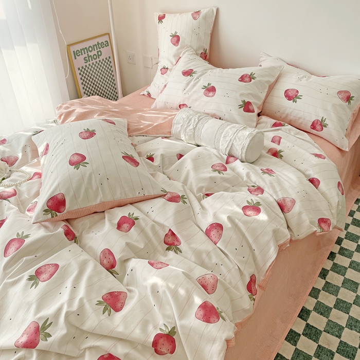 91家纺网 家纺一手货源 找家纺 千朵 2022新款全棉13372四件套 文艺草莓