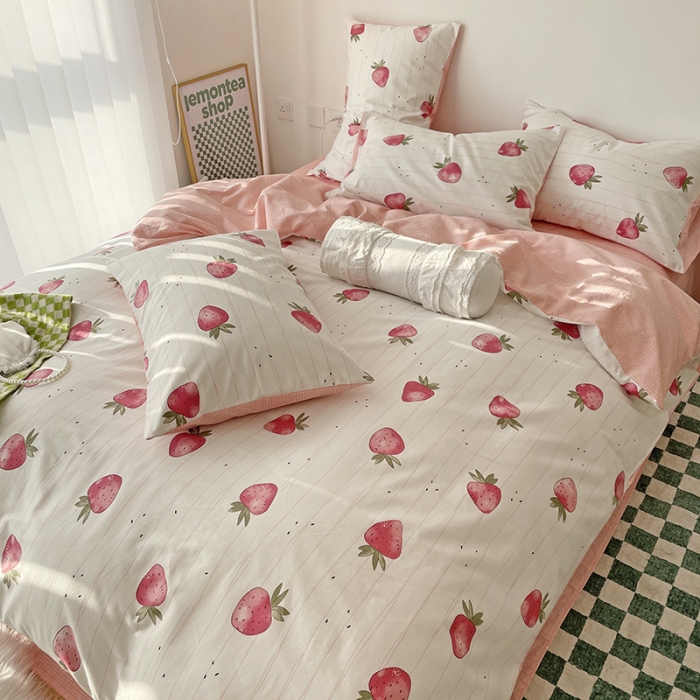 91家纺网 家纺一手货源 找家纺 千朵 2022新款全棉13372四件套 文艺草莓