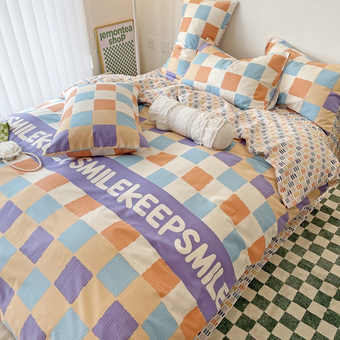 91家纺网 家纺一手货源 找家纺 千朵 2022新款全棉13372四件套 五彩格