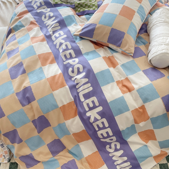 91家纺网 家纺一手货源 找家纺 千朵 2022新款全棉13372四件套 五彩格