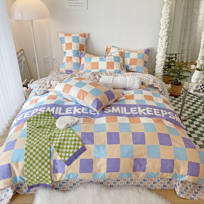 91家纺网 家纺一手货源 找家纺 千朵 2022新款全棉13372四件套 五彩格