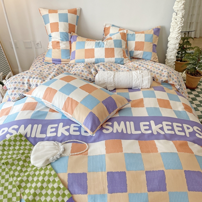 91家纺网 家纺一手货源 找家纺 千朵 2022新款全棉13372四件套 五彩格