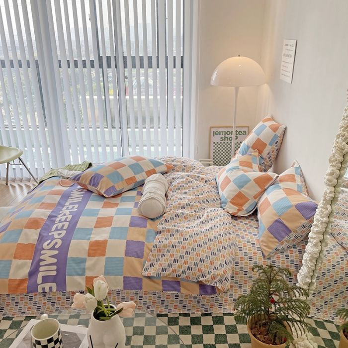 91家纺网 家纺一手货源 找家纺 千朵 2022新款全棉13372四件套 五彩格