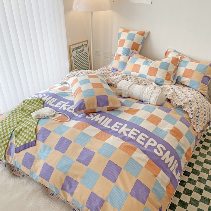 91家纺网 家纺一手货源 找家纺 千朵 2022新款全棉13372四件套 五彩格