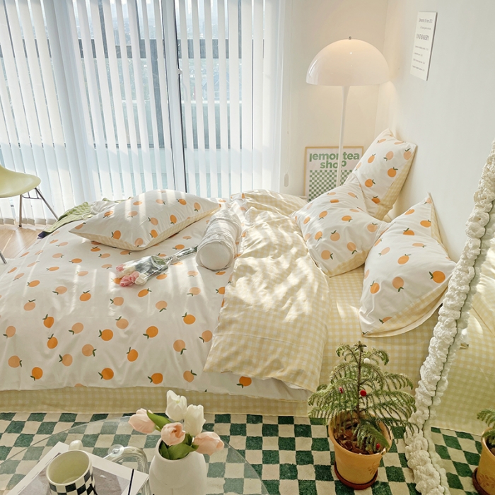 91家纺网 家纺一手货源 找家纺 千朵 2022新款全棉13372四件套 小橘子