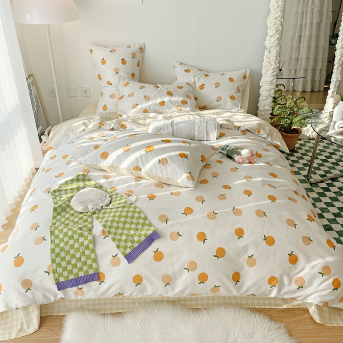 91家纺网 家纺一手货源 找家纺 千朵 2022新款全棉13372四件套 小橘子