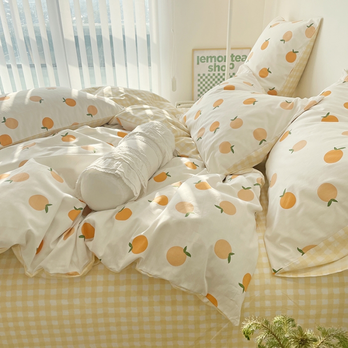 91家纺网 家纺一手货源 找家纺 千朵 2022新款全棉13372四件套 小橘子