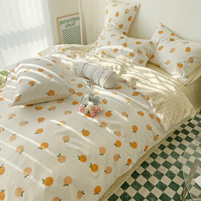 91家纺网 家纺一手货源 找家纺 千朵 2022新款全棉13372四件套 小橘子