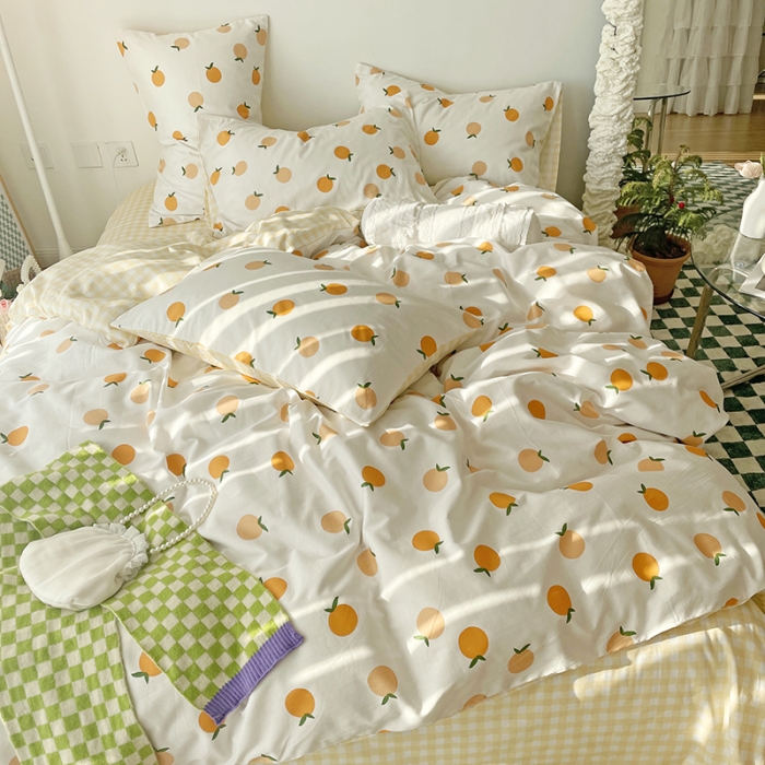 91家纺网 家纺一手货源 找家纺 千朵 2022新款全棉13372四件套 小橘子