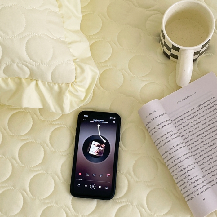 91家纺网 家纺一手货源 找家纺 六巷胡同 2023新款韩系ins波点绗缝床盖夏被四件套 黄波点