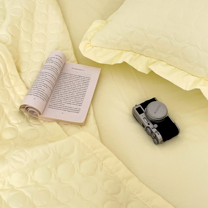 91家纺网 家纺一手货源 找家纺 六巷胡同 2023新款韩系ins波点绗缝床盖夏被四件套 黄波点