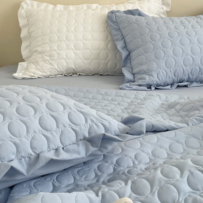 91家纺网 家纺一手货源 找家纺 六巷胡同 2023新款韩系ins波点绗缝床盖夏被四件套 蓝波点