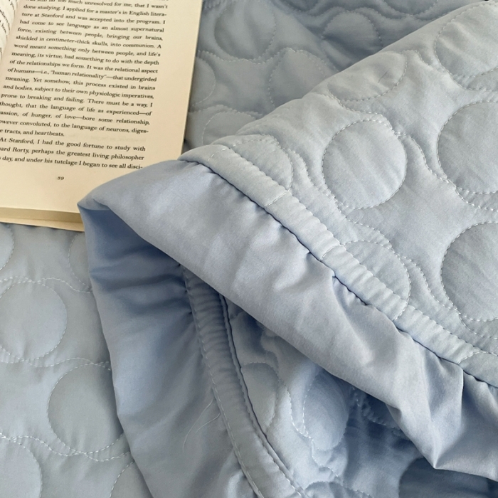 91家纺网 家纺一手货源 找家纺 六巷胡同 2023新款韩系ins波点绗缝床盖夏被四件套 蓝波点