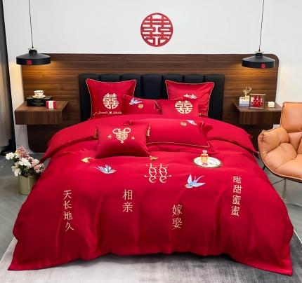 91家纺网 家纺一手货源 找家纺 甜咪咪 2022新款磨毛婚庆刺绣套件婚庆四件套 缘