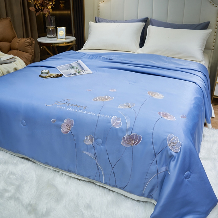 91家纺网 家纺一手货源 找家纺 吾秀 2022新款柔赛丝刺绣夏被-芳华 芳华-黄兰