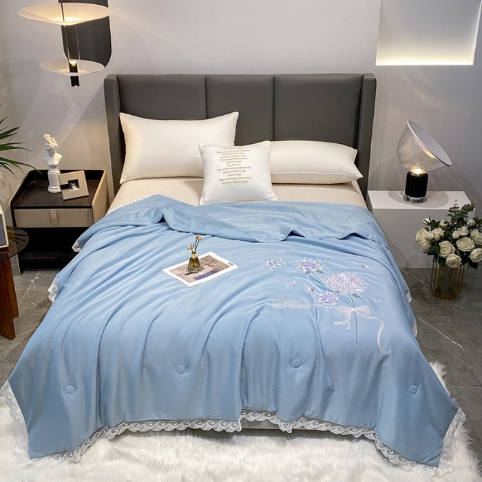 91家纺网 家纺一手货源 找家纺 吾秀 2022新款柔赛丝刺绣夏被-紫色爱恋 紫色爱恋-蓝