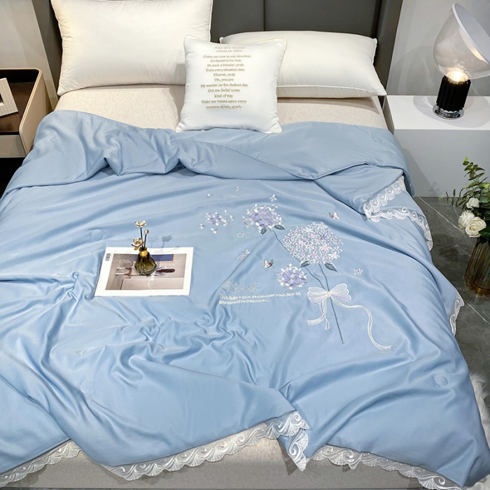 91家纺网 家纺一手货源 找家纺 吾秀 2022新款柔赛丝刺绣夏被-紫色爱恋 紫色爱恋-蓝