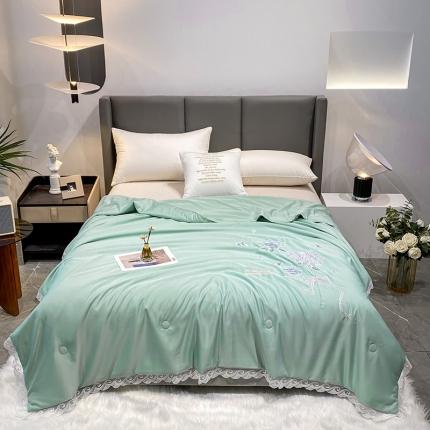 吾秀 2022新款柔赛丝刺绣夏被-紫色爱恋 紫色爱恋-绿