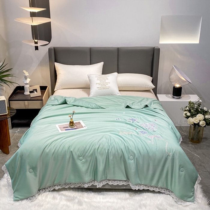 91家纺网 家纺一手货源 找家纺 吾秀 2022新款柔赛丝刺绣夏被-紫色爱恋 紫色爱恋-绿