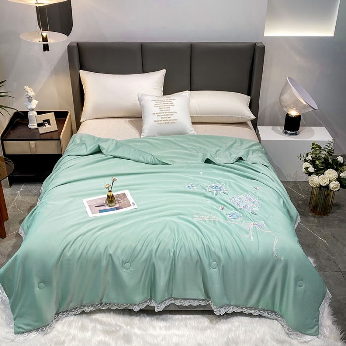 91家纺网 家纺一手货源 找家纺 吾秀 2022新款柔赛丝刺绣夏被-紫色爱恋 紫色爱恋-绿