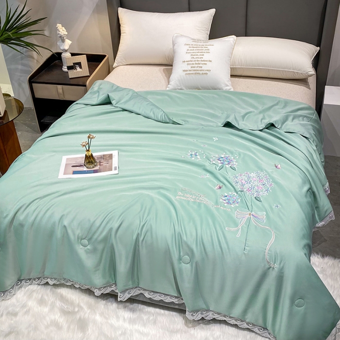 91家纺网 家纺一手货源 找家纺 吾秀 2022新款柔赛丝刺绣夏被-紫色爱恋 紫色爱恋-绿