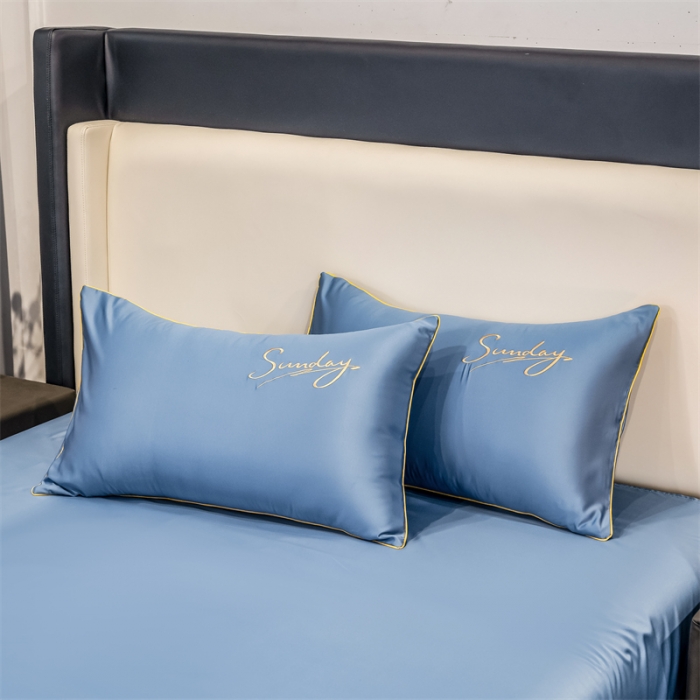 91家纺网 家纺一手货源 找家纺 骏腾 2022新款水洗真丝夏被四件套水洗天丝床笠三件套 浪漫假日-宾利蓝