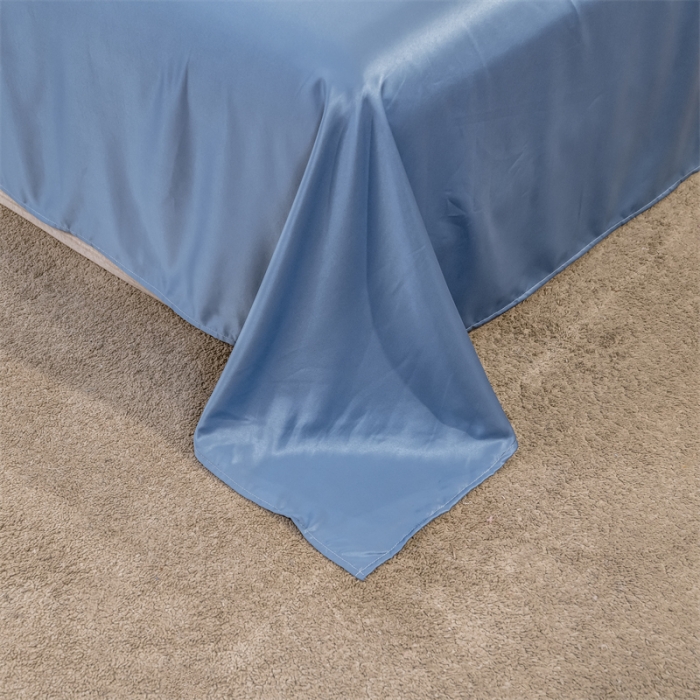 91家纺网 家纺一手货源 找家纺 骏腾 2022新款水洗真丝夏被四件套水洗天丝床笠三件套 浪漫假日-宾利蓝