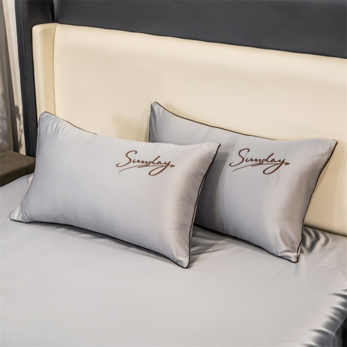 91家纺网 家纺一手货源 找家纺 骏腾 2022新款水洗真丝夏被四件套水洗天丝床笠三件套 浪漫假日-浅灰