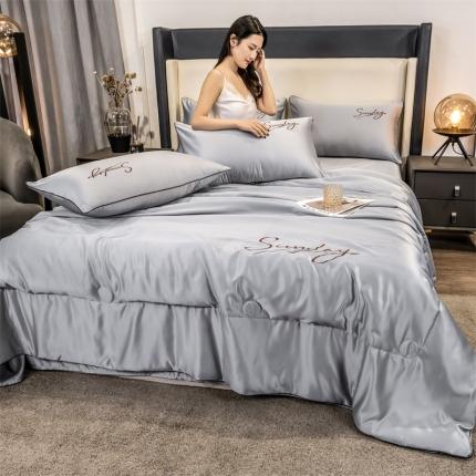 骏腾 2022新款水洗真丝夏被四件套水洗天丝床笠三件套 浪漫假日-浅灰