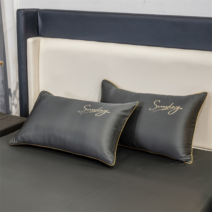 91家纺网 家纺一手货源 找家纺 骏腾 2022新款水洗真丝夏被四件套水洗天丝床笠三件套 浪漫假日-绅士灰