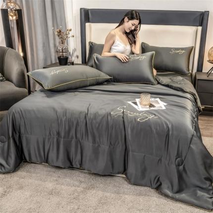 骏腾 2022新款水洗真丝夏被四件套水洗天丝床笠三件套 浪漫假日-绅士灰