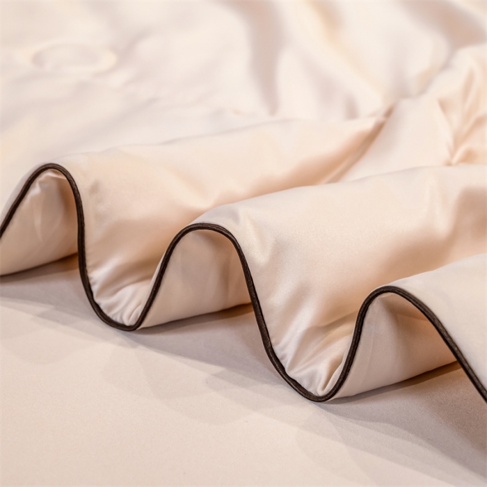 91家纺网 家纺一手货源 找家纺 骏腾 2022新款水洗真丝夏被四件套水洗天丝床笠三件套 浪漫假日-香槟金