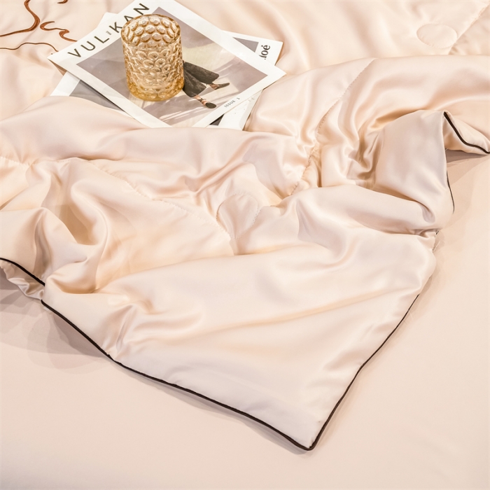 91家纺网 家纺一手货源 找家纺 骏腾 2022新款水洗真丝夏被四件套水洗天丝床笠三件套 浪漫假日-香槟金