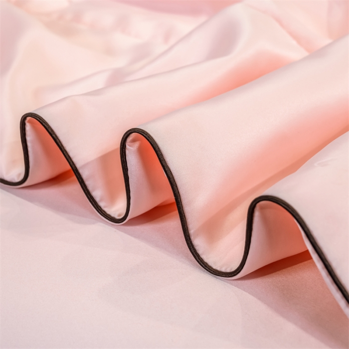 91家纺网 家纺一手货源 找家纺 骏腾 2022新款水洗真丝夏被四件套水洗天丝床笠三件套 浪漫假日-樱花粉