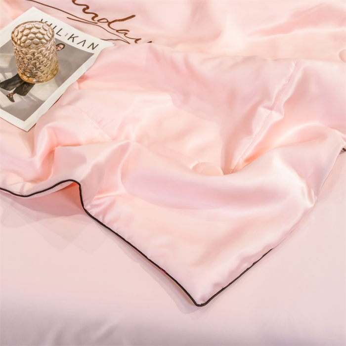 91家纺网 家纺一手货源 找家纺 骏腾 2022新款水洗真丝夏被四件套水洗天丝床笠三件套 浪漫假日-樱花粉