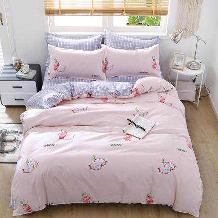 雅阁尔家纺 2022新款活性芦荟棉四件套 火龙果