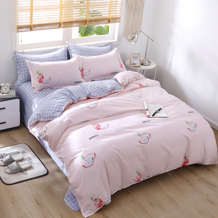 91家纺网 家纺一手货源 找家纺 雅阁尔家纺 2022新款活性芦荟棉四件套 火龙果