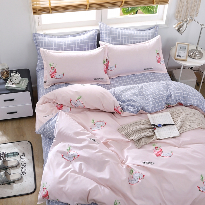 91家纺网 家纺一手货源 找家纺 雅阁尔家纺 2022新款活性芦荟棉四件套 火龙果