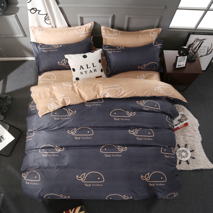 91家纺网 家纺一手货源 找家纺 雅阁尔家纺 2022新款活性芦荟棉四件套 鲸鱼