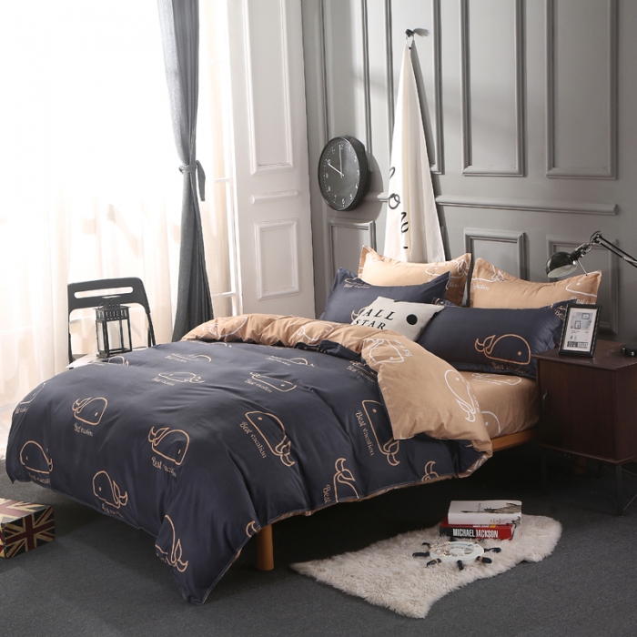 91家纺网 家纺一手货源 找家纺 雅阁尔家纺 2022新款活性芦荟棉四件套 鲸鱼