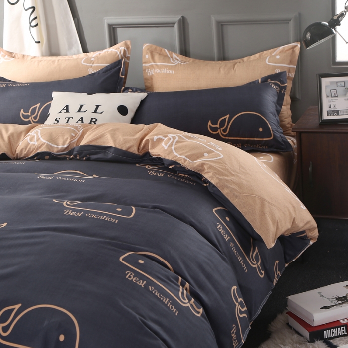 91家纺网 家纺一手货源 找家纺 雅阁尔家纺 2022新款活性芦荟棉四件套 鲸鱼