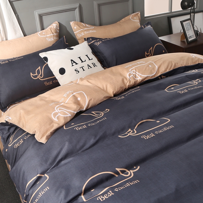 91家纺网 家纺一手货源 找家纺 雅阁尔家纺 2022新款活性芦荟棉四件套 鲸鱼