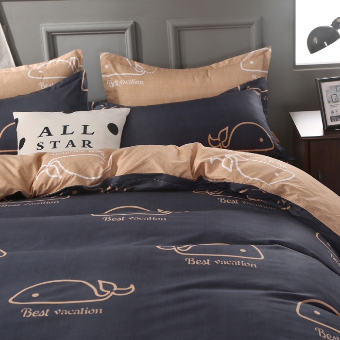 91家纺网 家纺一手货源 找家纺 雅阁尔家纺 2022新款活性芦荟棉四件套 鲸鱼