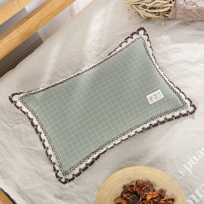 91家纺网 家纺一手货源 找家纺 明星枕业 2022新款纯棉水洗棉格子荞麦枕 绿格-30*50