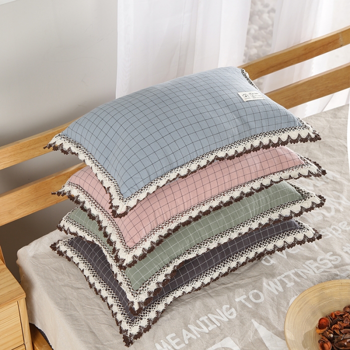 91家纺网 家纺一手货源 找家纺 明星枕业 2022新款纯棉水洗棉格子荞麦枕 绿格-30*50